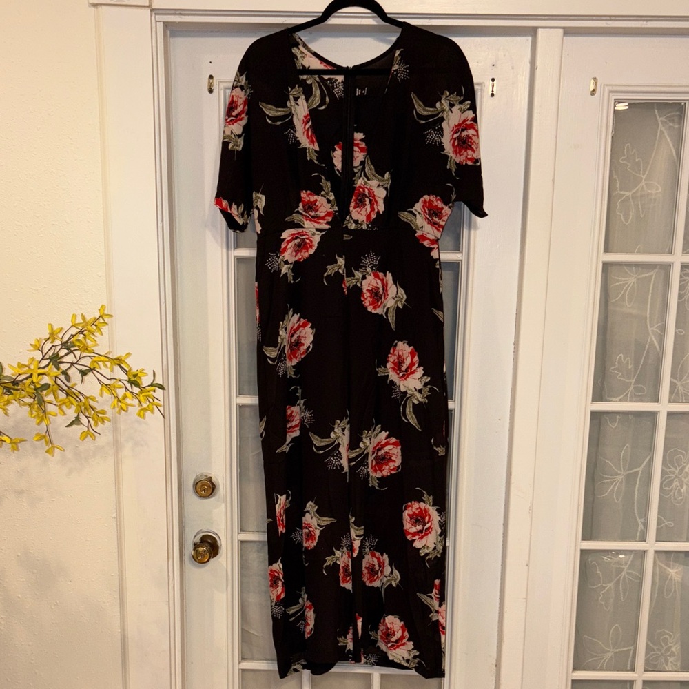 SHEIN Black Jumpsuit with Red & Pink Floral Design XL